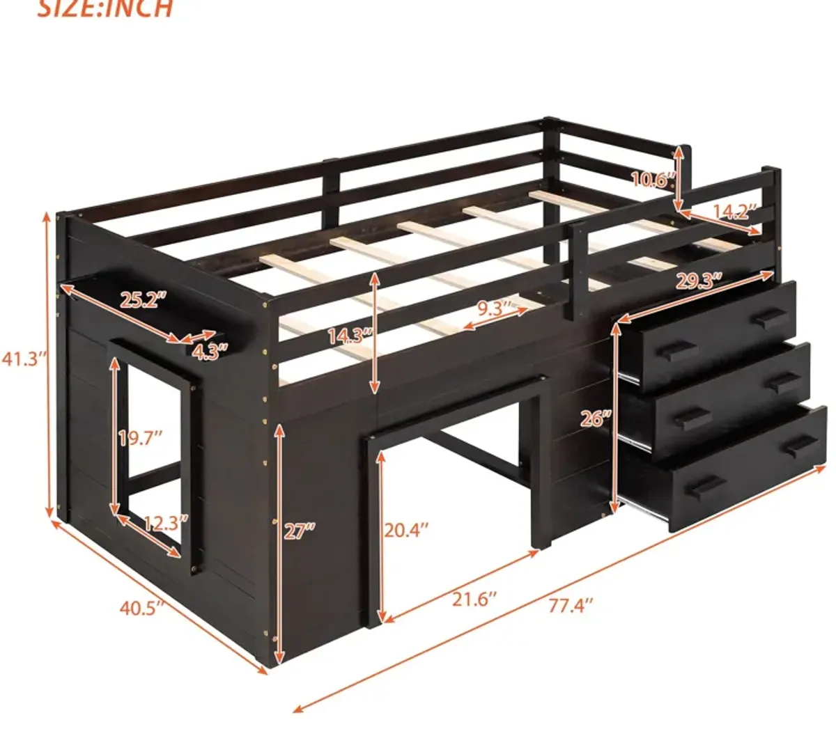 Twin Size Loft Bed With Cabinet And Shelf