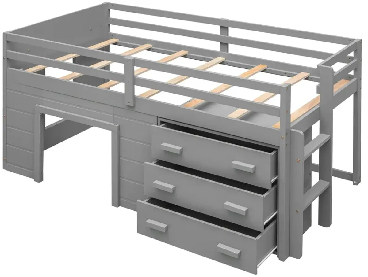 Twin Size Loft Bed With Cabinet And Shelf