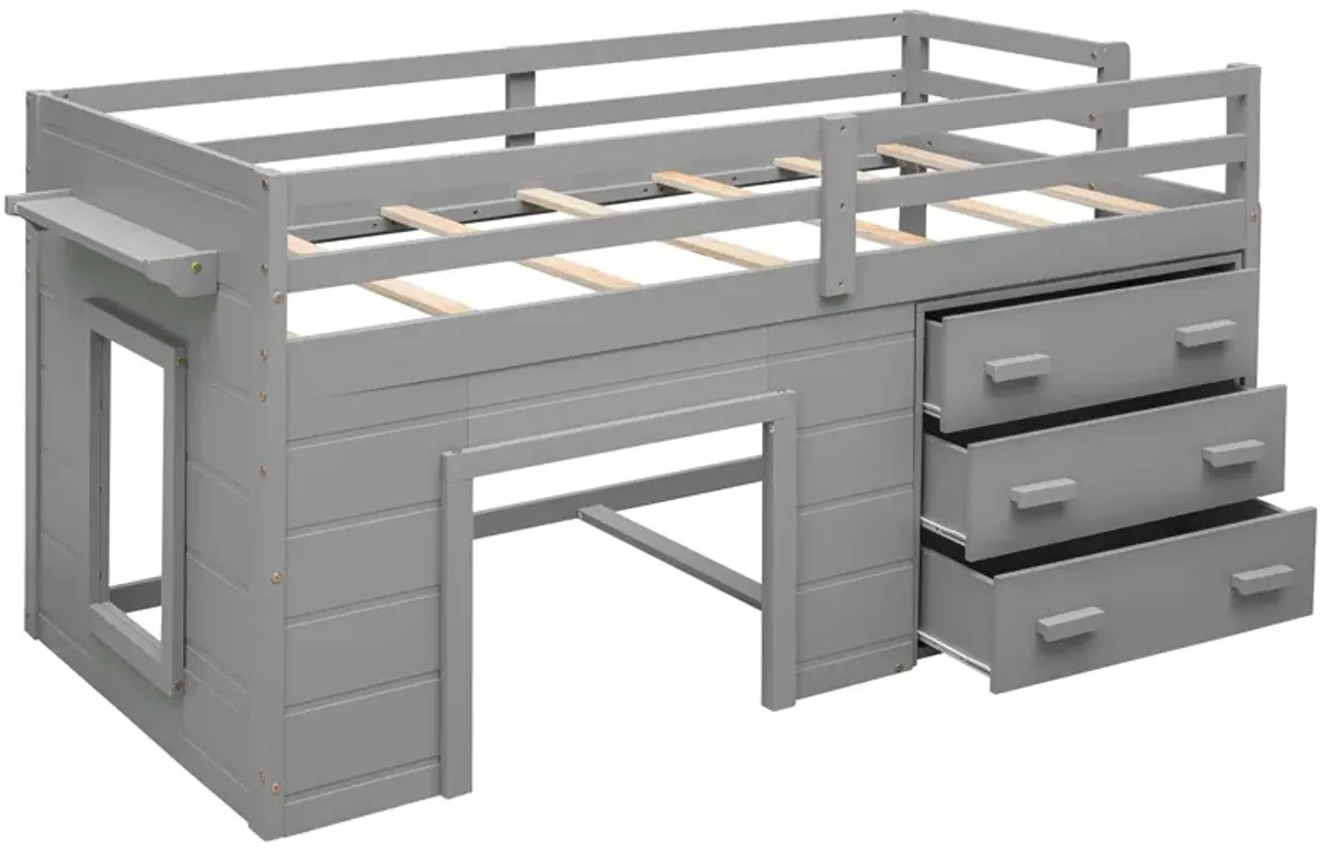 Twin Size Loft Bed With Cabinet And Shelf