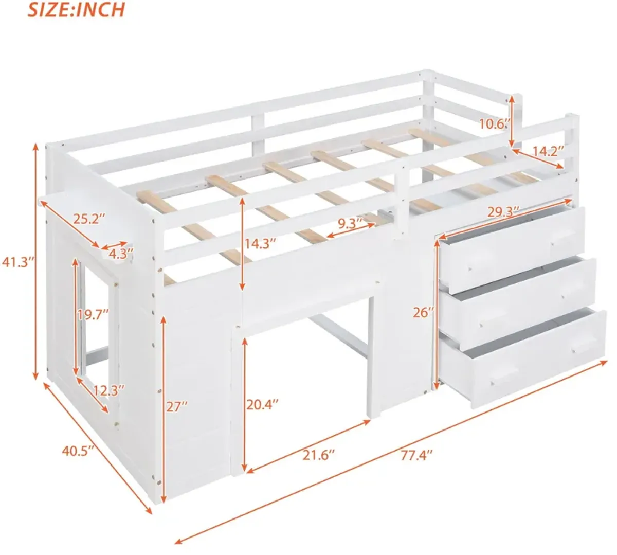 Twin Size Loft Bed With Cabinet And Shelf