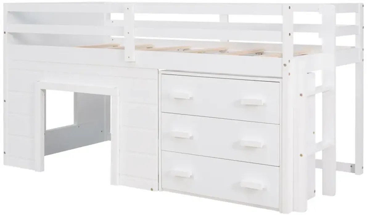 Twin Size Loft Bed With Cabinet And Shelf