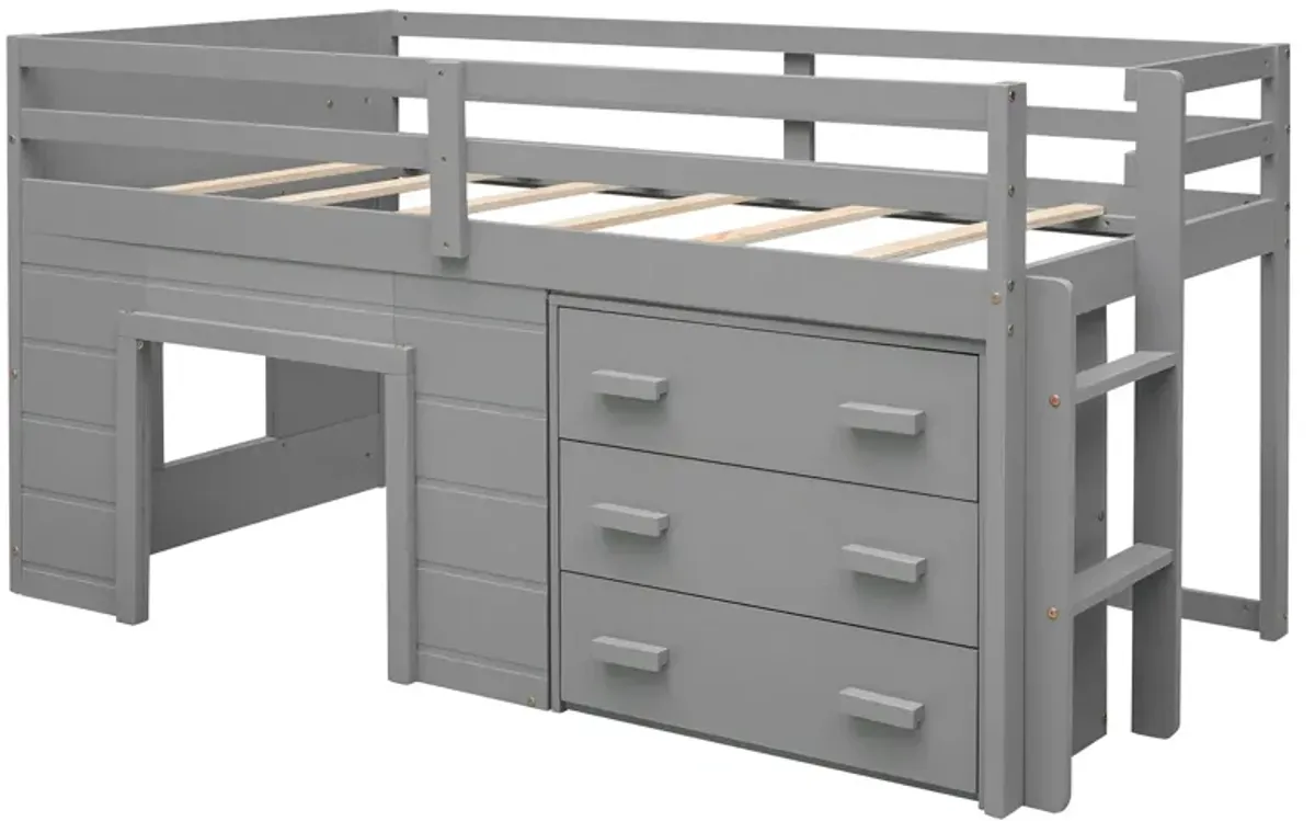 Twin Size Loft Bed With Cabinet And Shelf