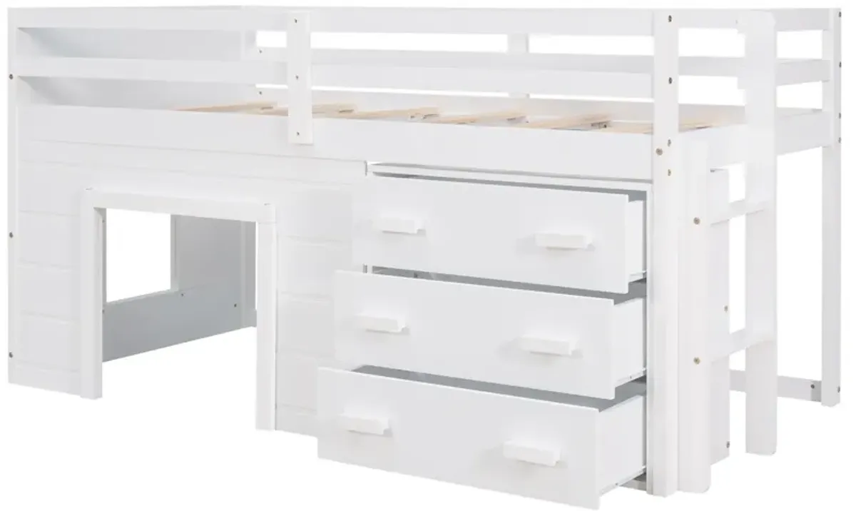 Twin Size Loft Bed With Cabinet And Shelf