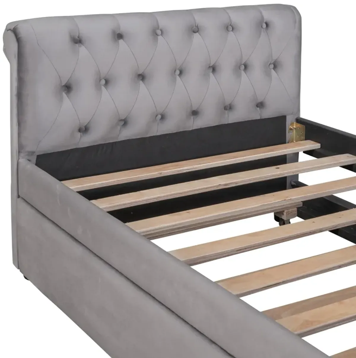 Upholstered Daybed With Trundle, Wood Slat Support