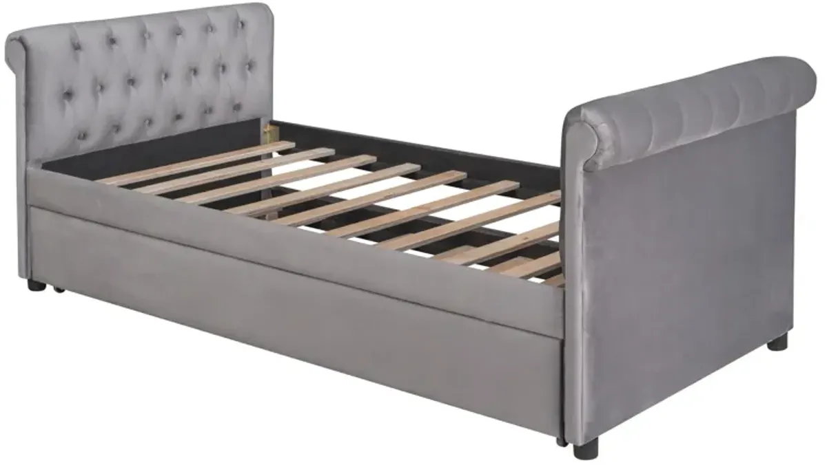 Upholstered Daybed With Trundle, Wood Slat Support