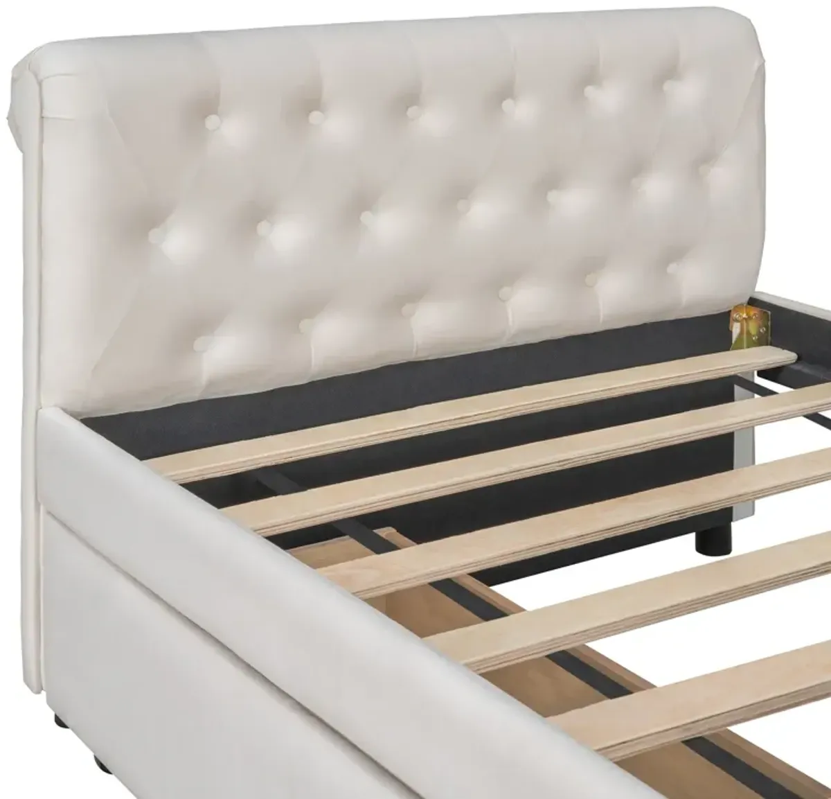 Upholstered Daybed With Drawers, Wood Slat Support