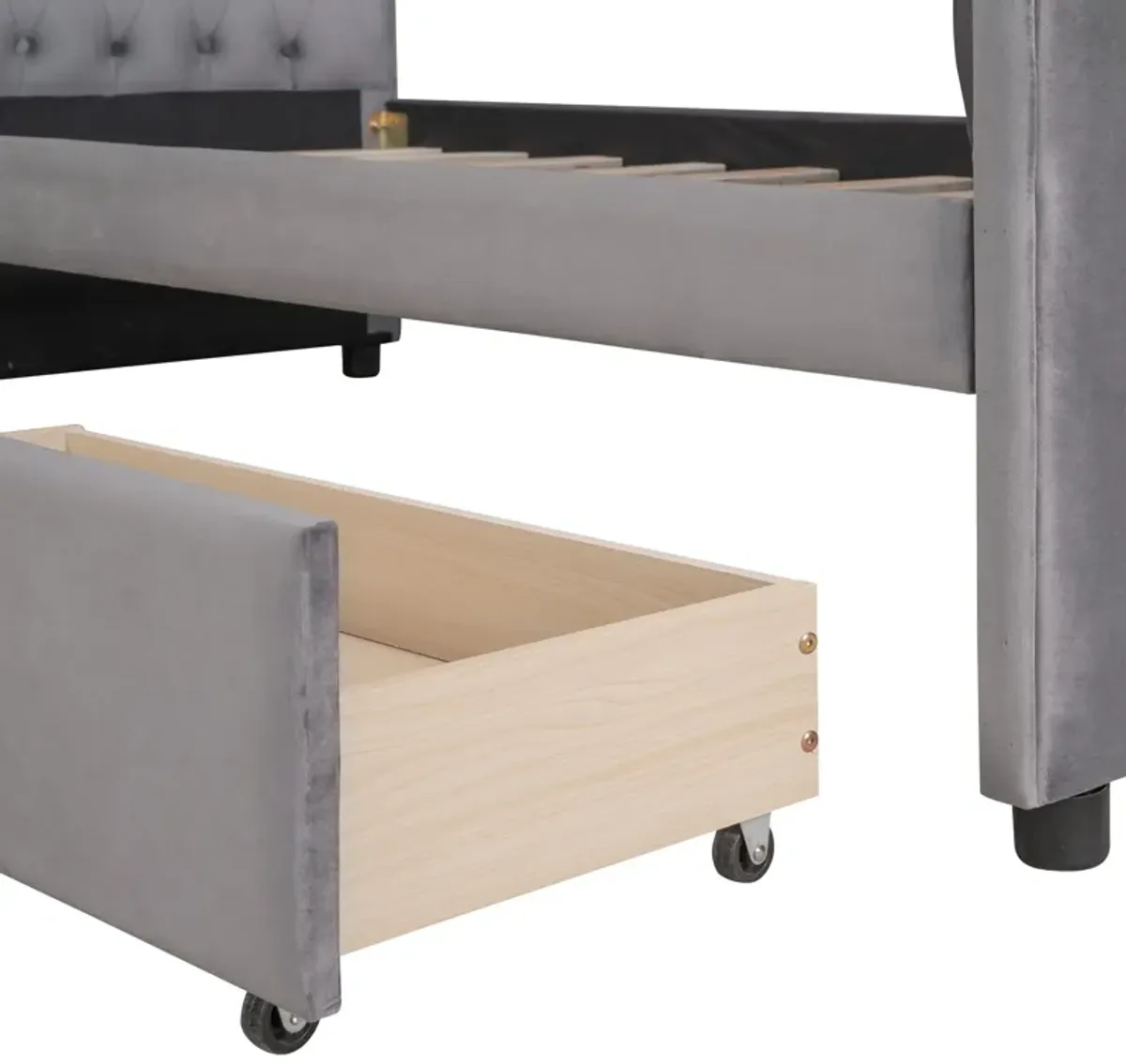 Upholstered Daybed With Drawers, Wood Slat Support