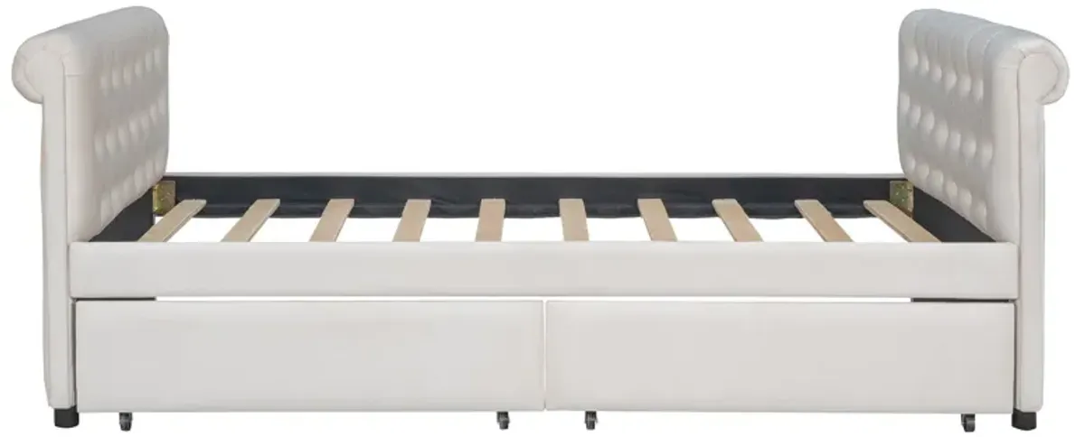 Upholstered Daybed With Drawers, Wood Slat Support