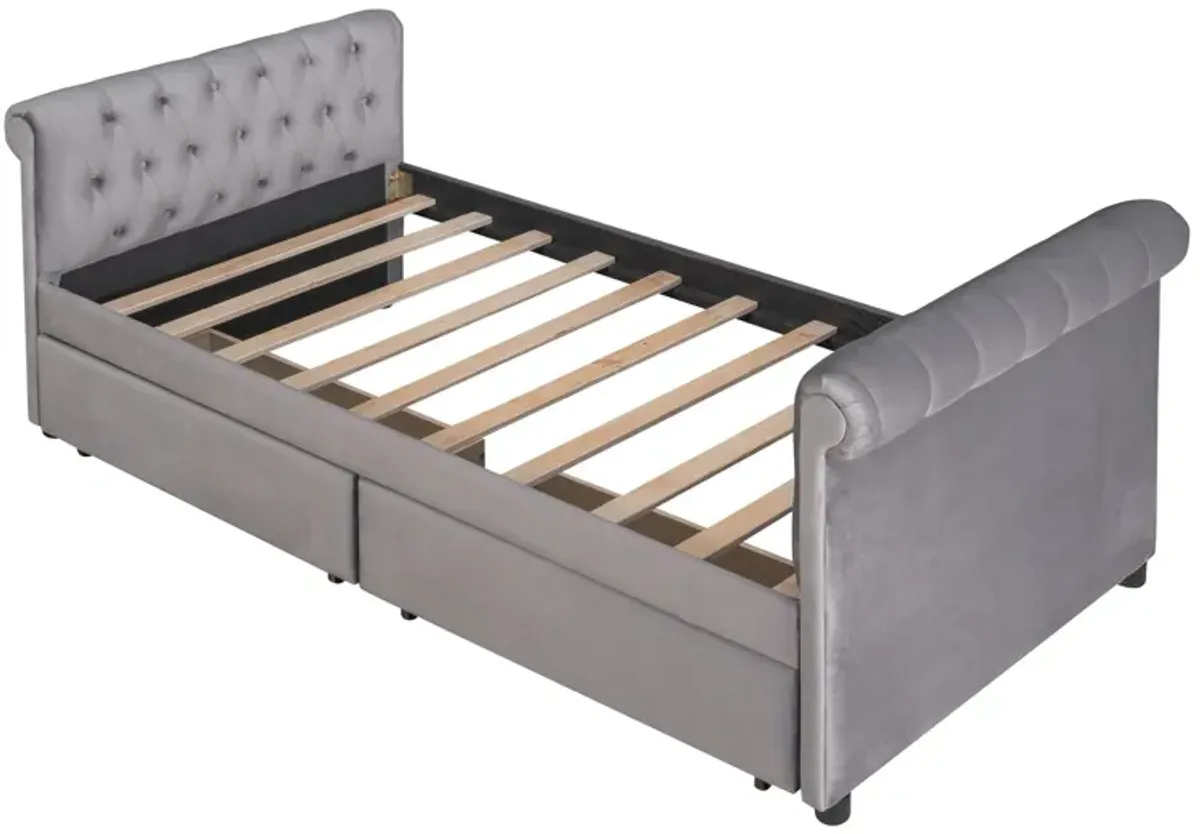 Upholstered Daybed With Drawers, Wood Slat Support