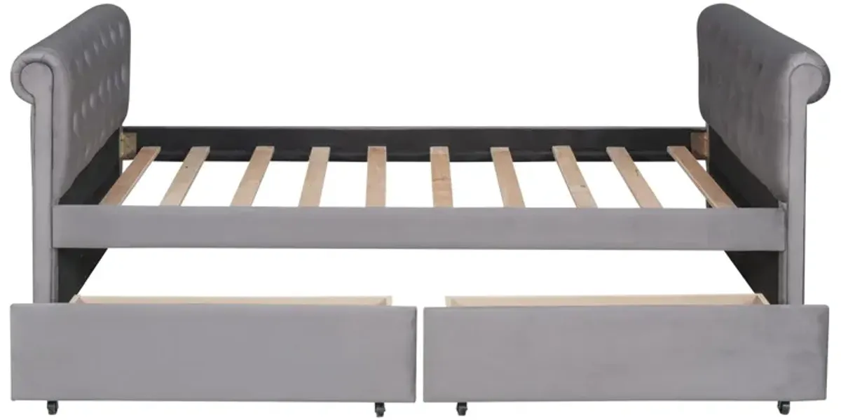 Upholstered Daybed With Drawers, Wood Slat Support