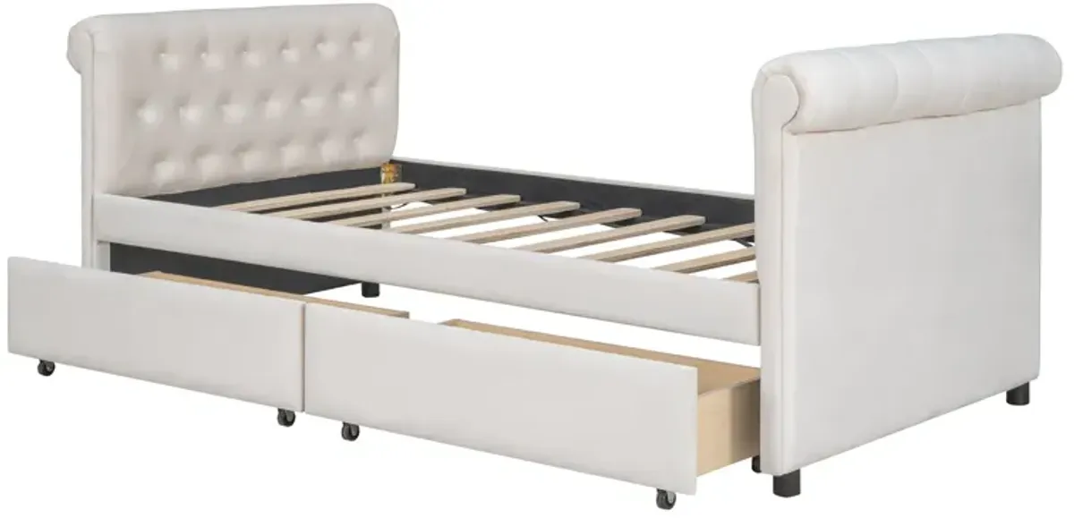 Upholstered Daybed With Drawers, Wood Slat Support