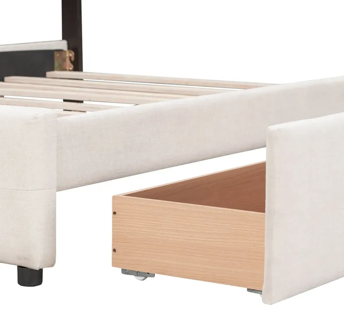 Upholstered Platform Bed With Classic Headboard And 4 Drawers, No Box Spring Needed