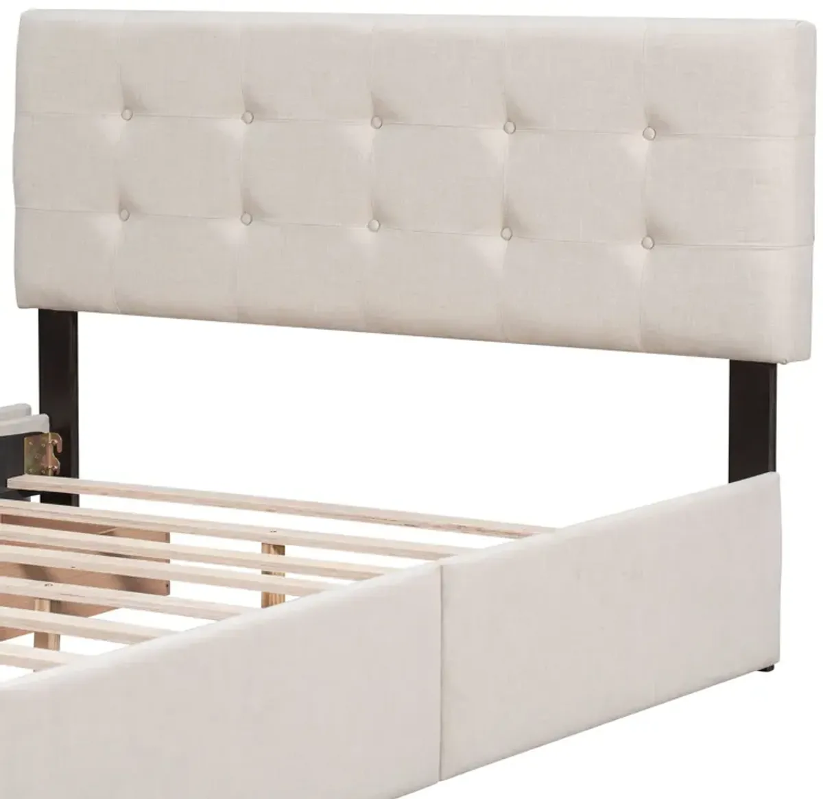 Upholstered Platform Bed With Classic Headboard And 4 Drawers, No Box Spring Needed