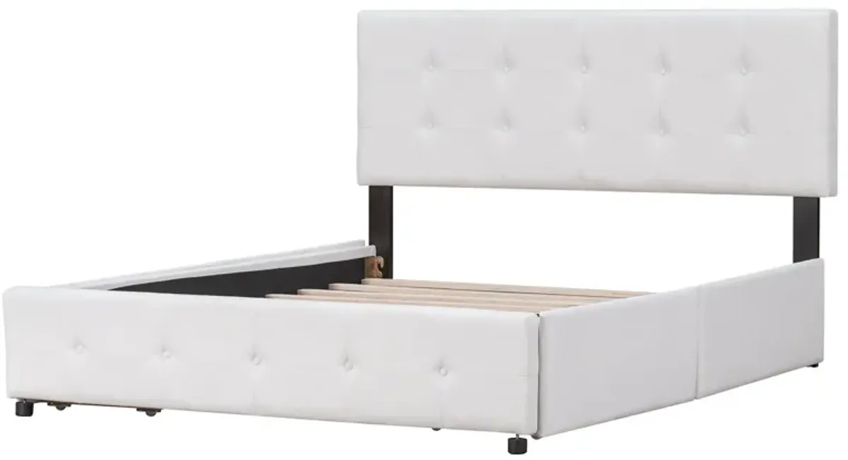 Upholstered Platform Bed With Classic Headboard And 4 Drawers, No Box Spring Needed