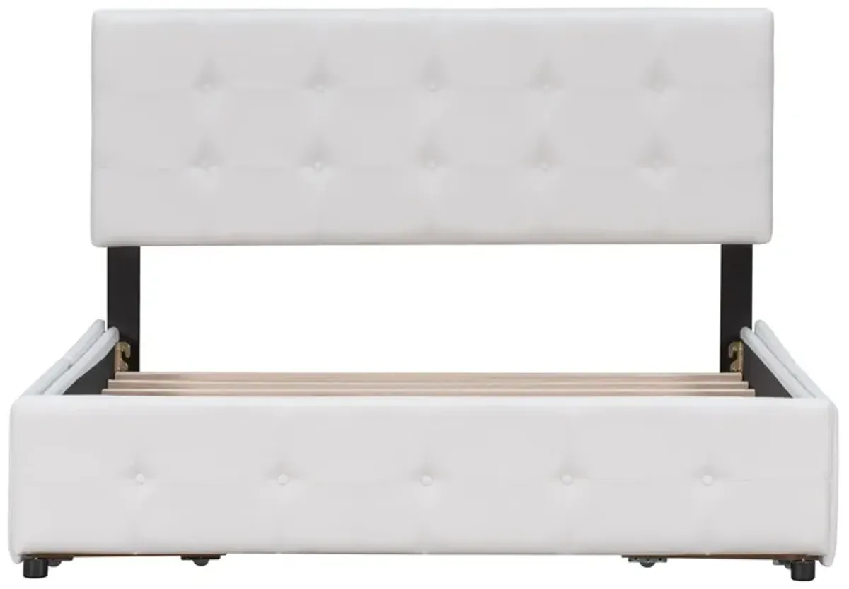 Upholstered Platform Bed With Classic Headboard And 4 Drawers, No Box Spring Needed