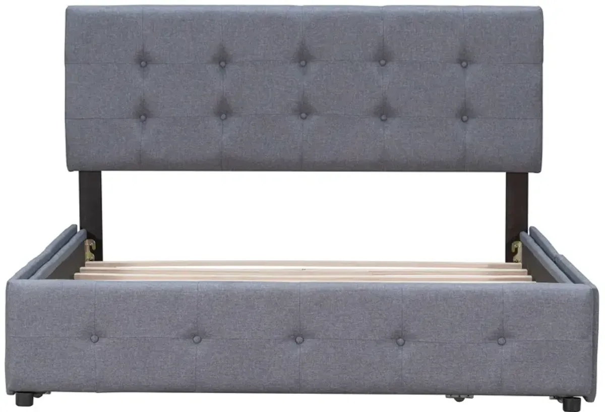 Upholstered Platform Bed With Classic Headboard And 4 Drawers, No Box Spring Needed