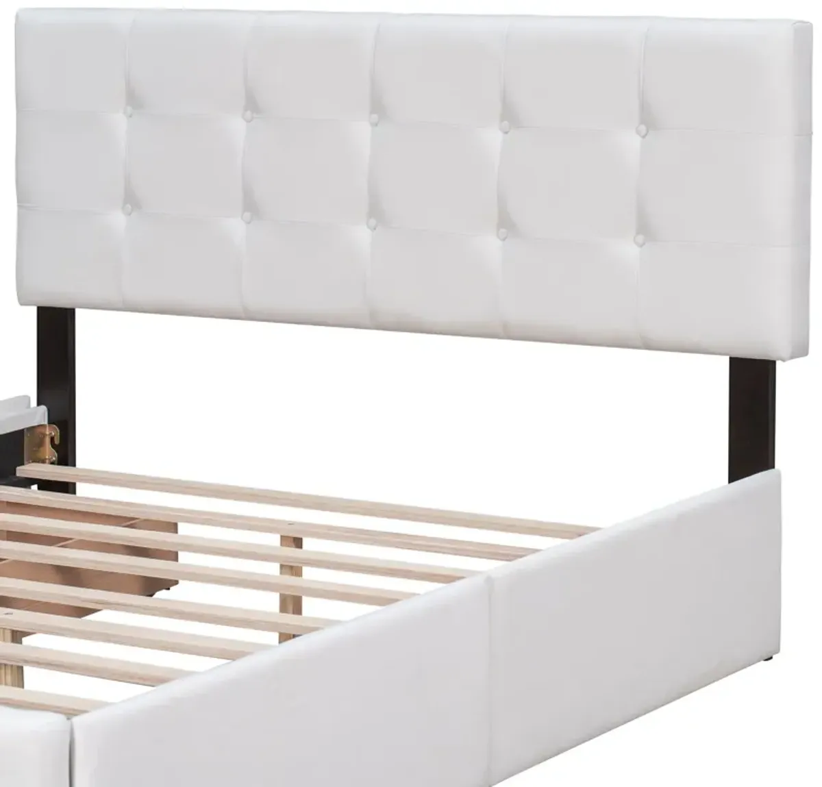 Upholstered Platform Bed With Classic Headboard And 4 Drawers, No Box Spring Needed