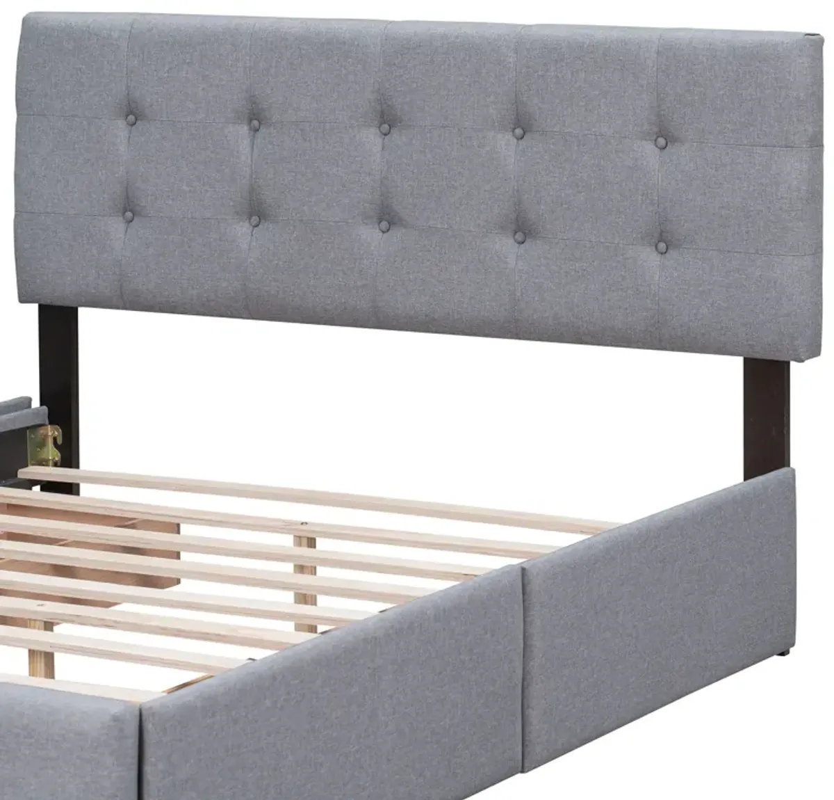 Upholstered Platform Bed With Classic Headboard And 4 Drawers, No Box Spring Needed