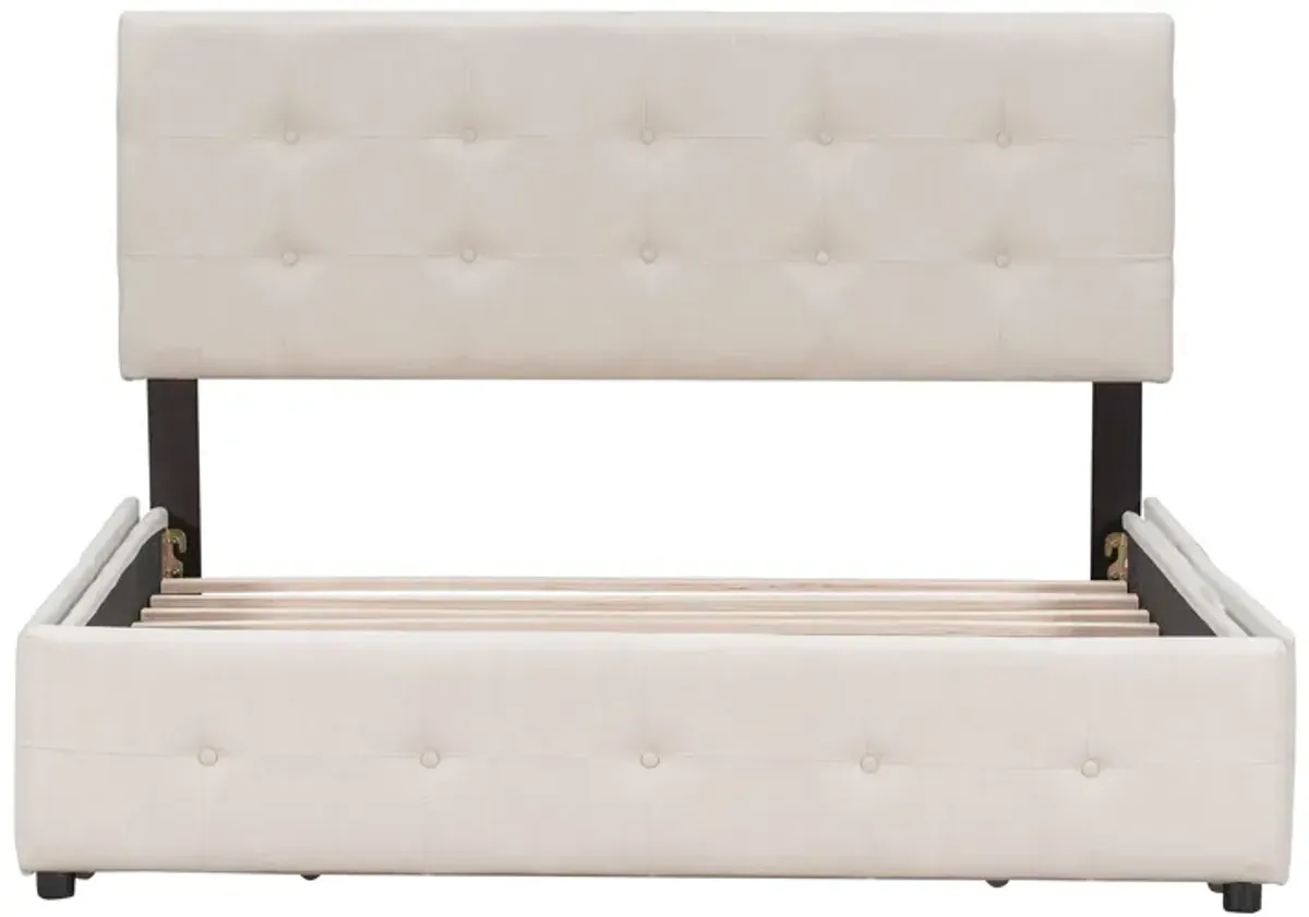 Upholstered Platform Bed With Classic Headboard And 4 Drawers, No Box Spring Needed