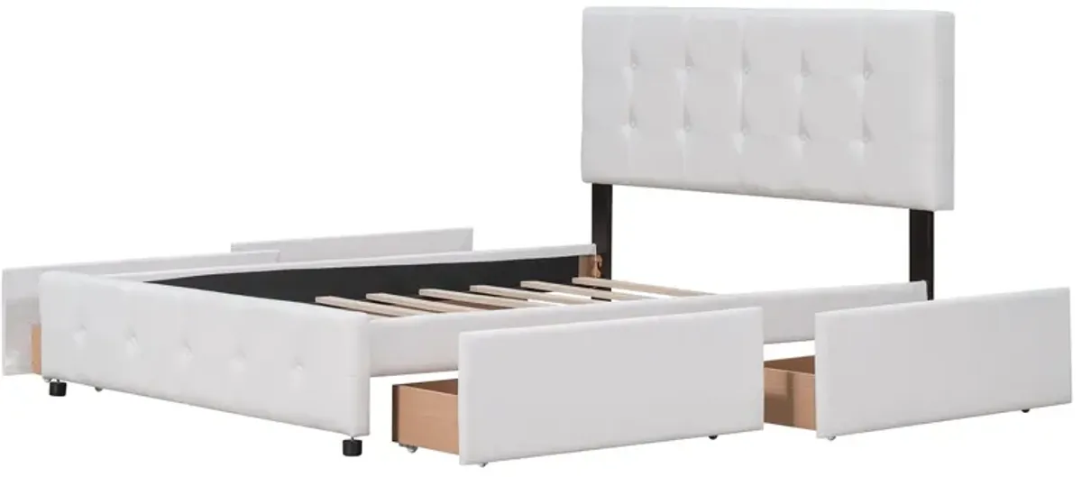 Upholstered Platform Bed With Classic Headboard And 4 Drawers, No Box Spring Needed