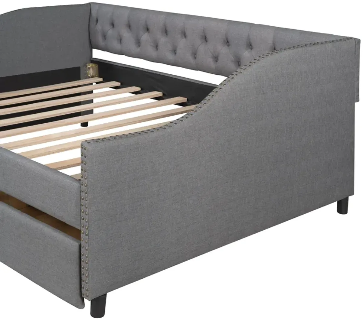 Full Size Upholstered Daybed With Two Drawers, Wood Slat Support