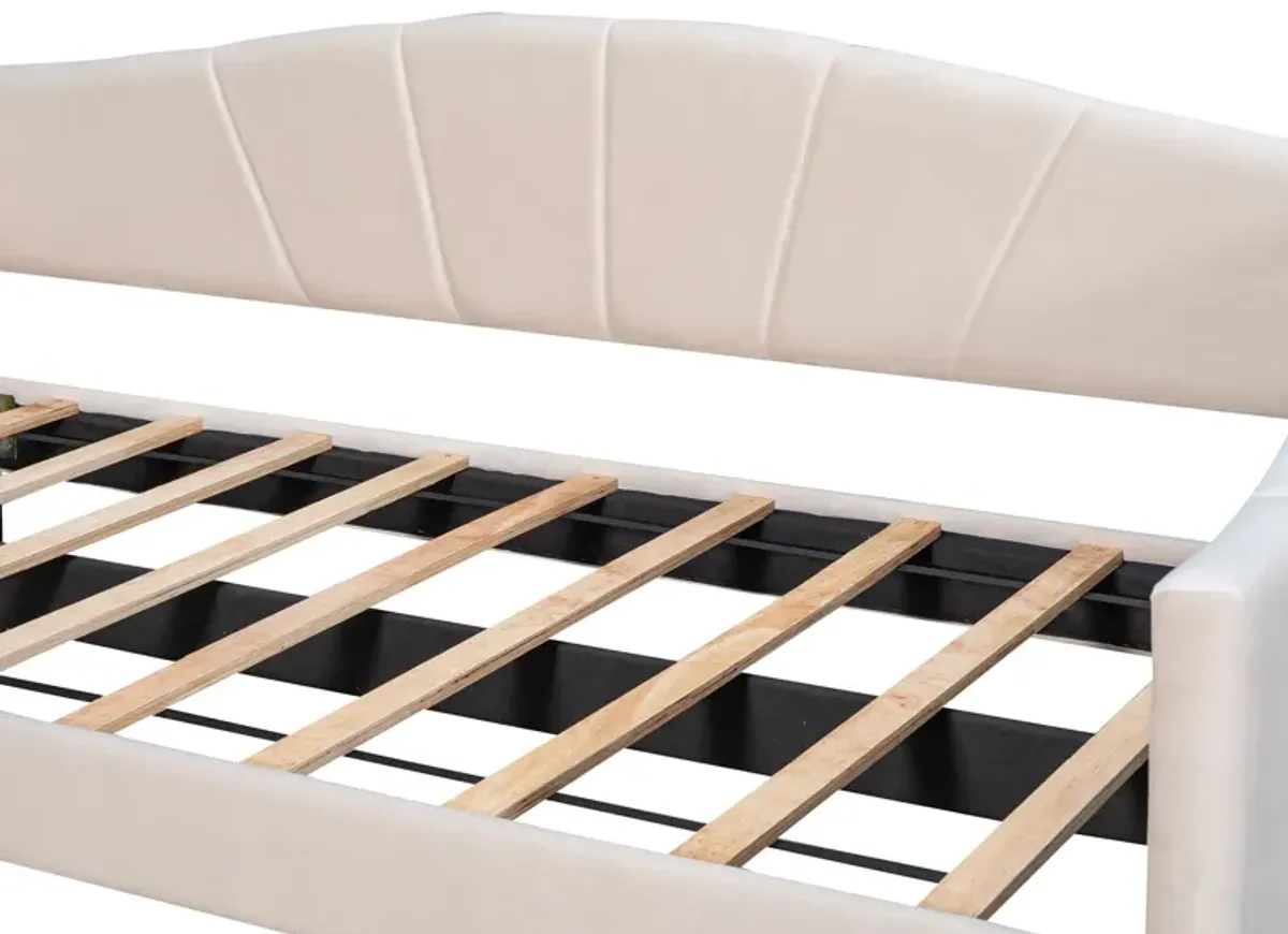 Upholstered Daybed Sofa Bed With Trundle Bed And Wood Slat