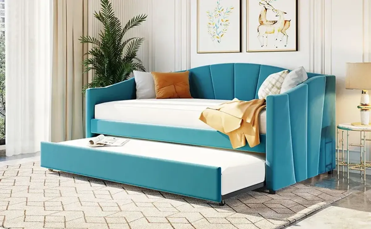 Upholstered Daybed Sofa Bed With Trundle Bed And Wood Slat