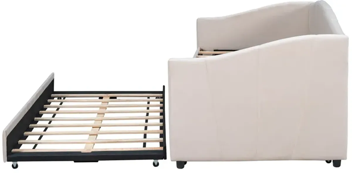 Upholstered Daybed Sofa Bed With Trundle Bed And Wood Slat