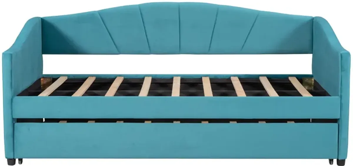 Upholstered Daybed Sofa Bed With Trundle Bed And Wood Slat