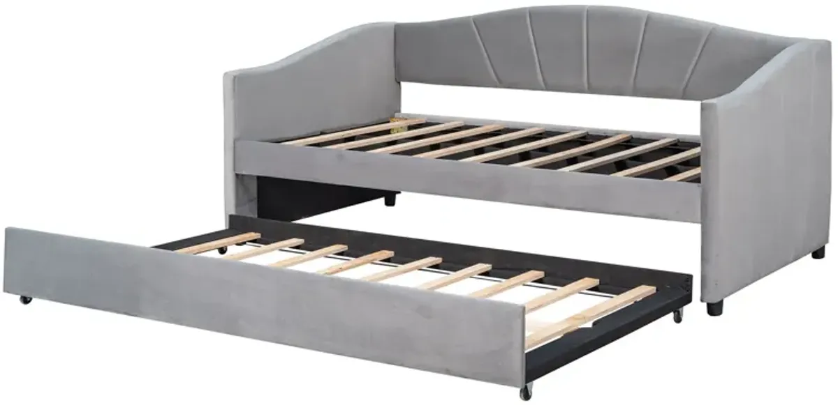 Upholstered Daybed Sofa Bed With Trundle Bed And Wood Slat