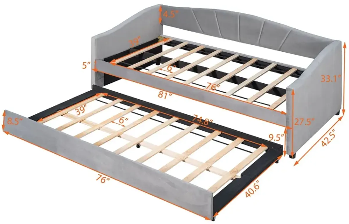 Upholstered Daybed Sofa Bed With Trundle Bed And Wood Slat