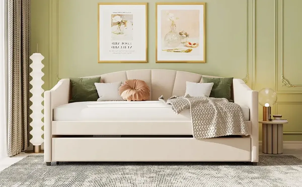 Upholstered Daybed Sofa Bed With Trundle Bed And Wood Slat