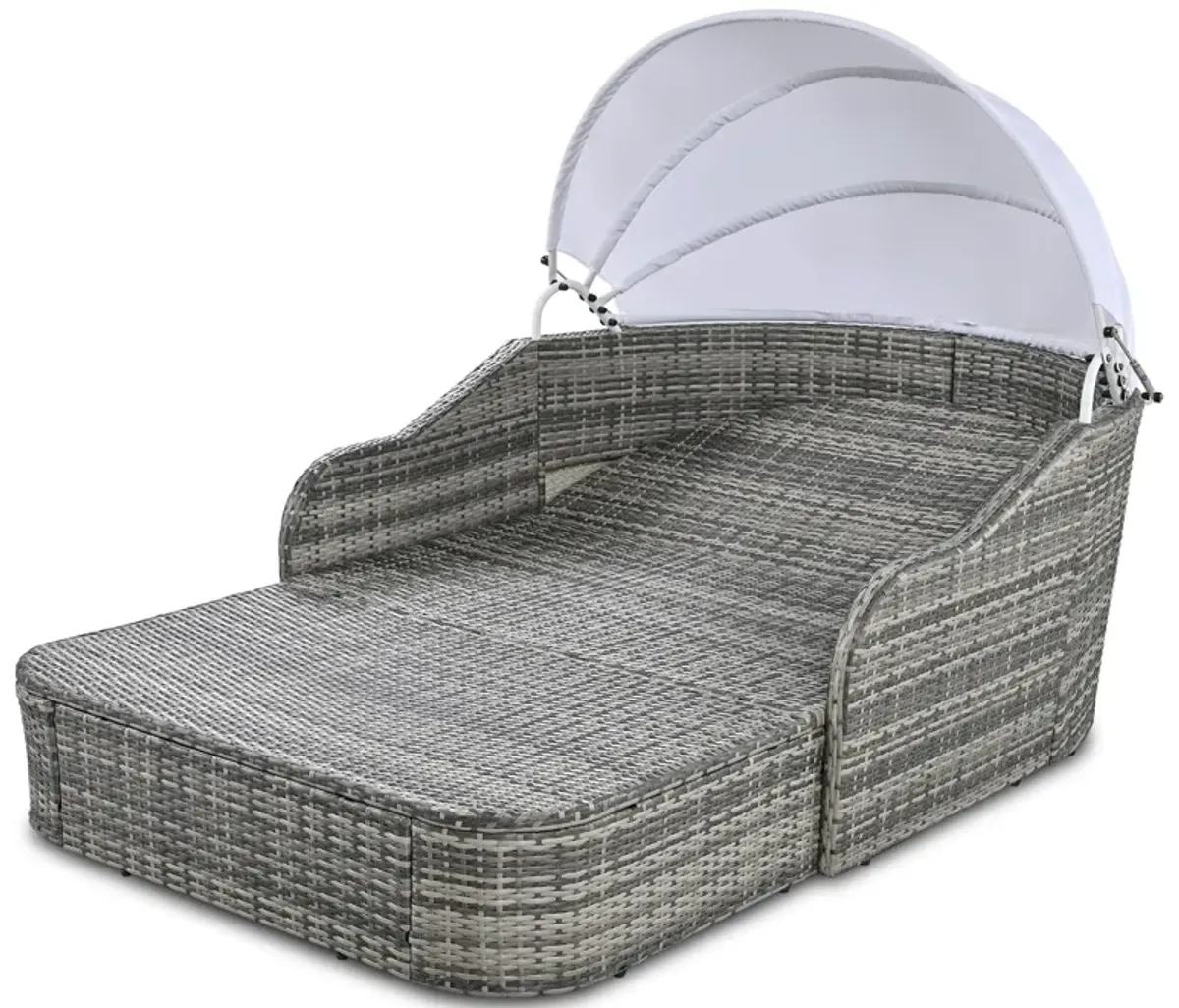 Outdoor Sunbed With Adjustable Canopy, Daybed With Pillows, Double Lounge, PE Rattan Daybed