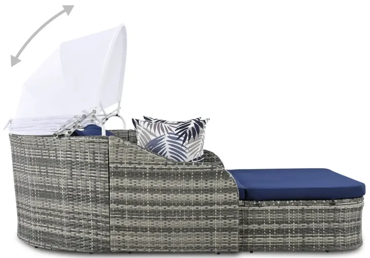 Outdoor Sunbed With Adjustable Canopy, Daybed With Pillows, Double Lounge, PE Rattan Daybed