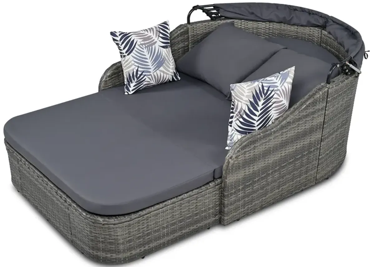 Outdoor Sunbed With Adjustable Canopy, Daybed With Pillows, Double Lounge, PE Rattan Daybed