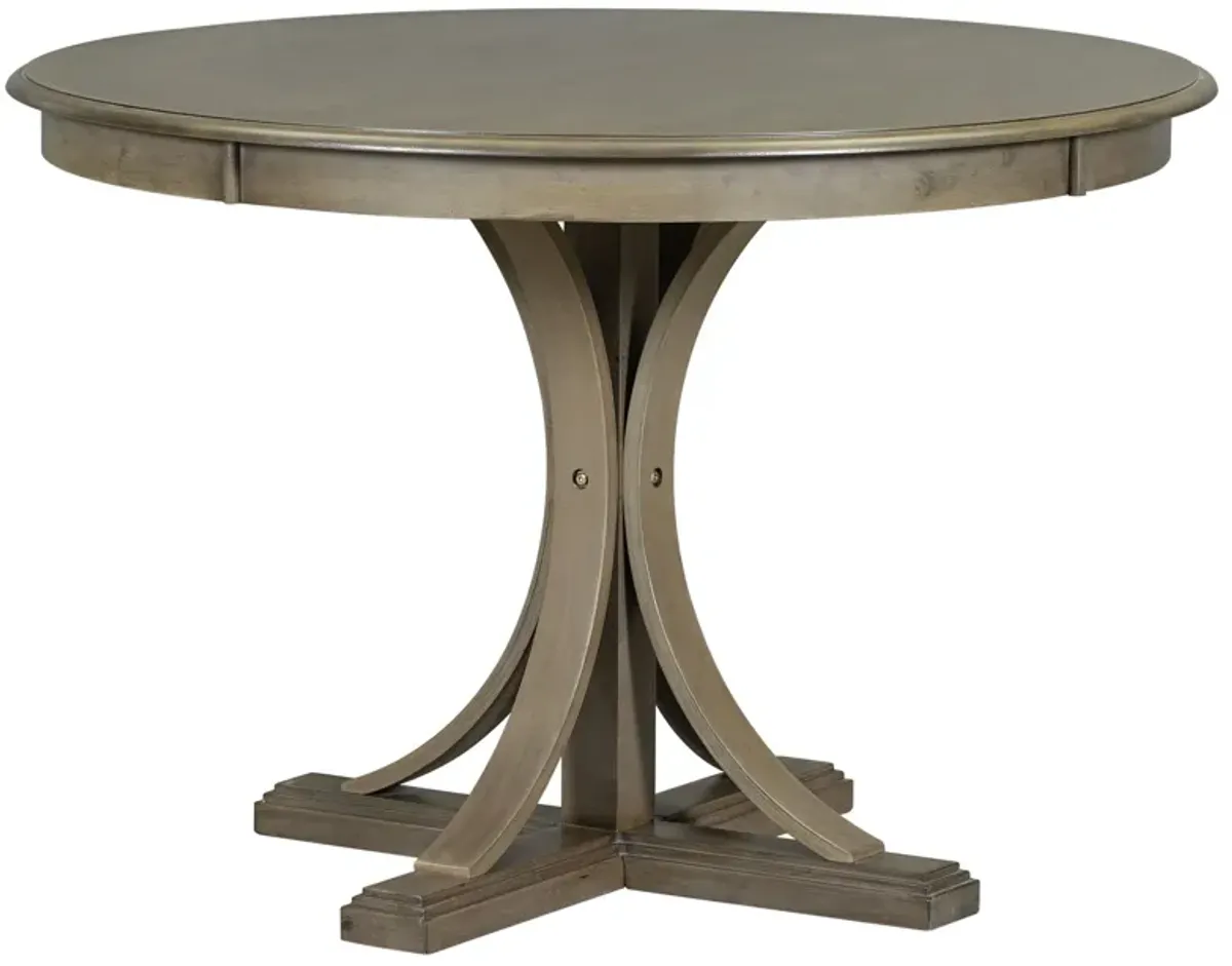 Retro Round Dining Table Set With Curved Trestle Style Table Legs And Upholstered Chairs For Dining Room