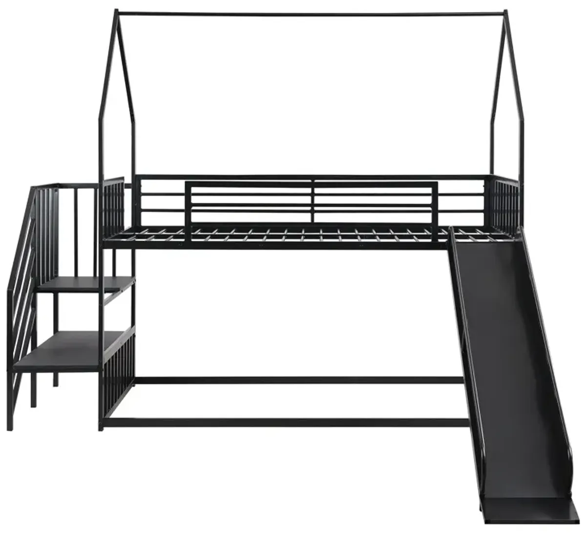 Twin Over Twin Metal Bunk Bed House Bed With Slide And Staircase