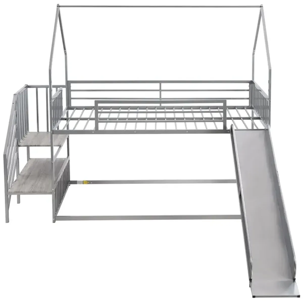 Twin Over Twin Metal Bunk Bed House Bed With Slide And Staircase