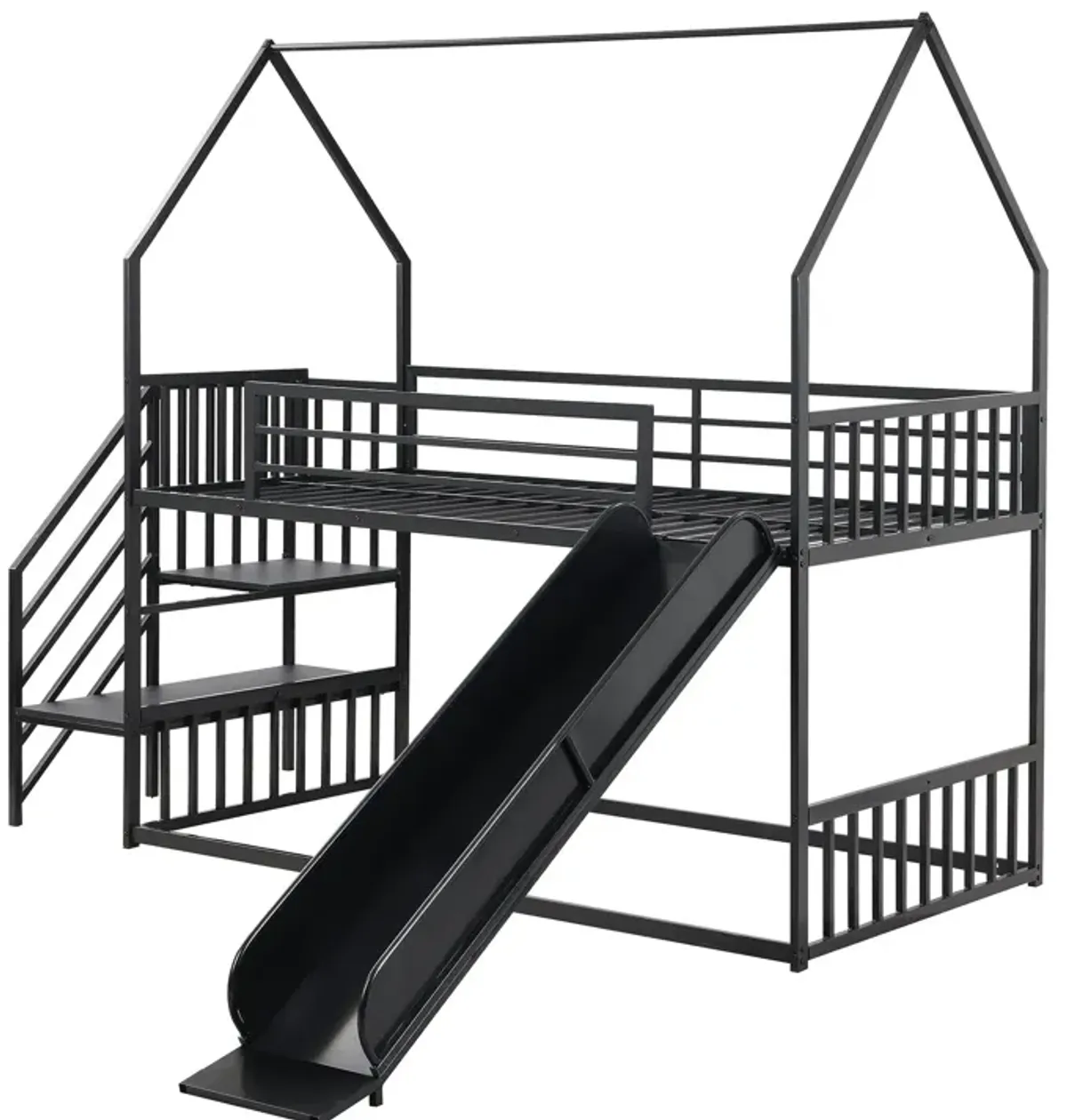 Twin Over Twin Metal Bunk Bed House Bed With Slide And Staircase