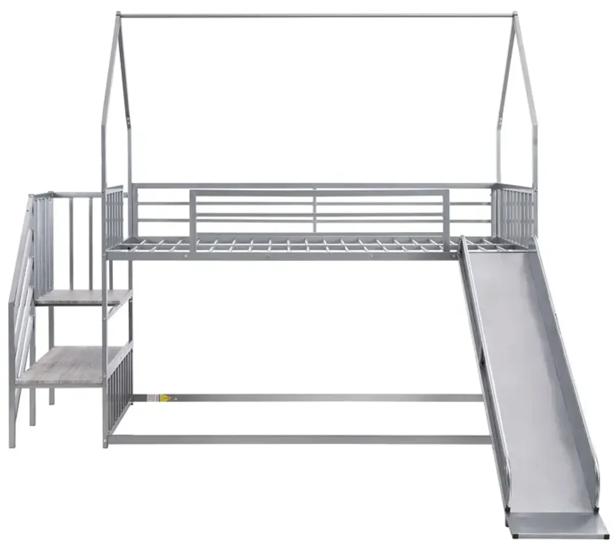 Twin Over Twin Metal Bunk Bed House Bed With Slide And Staircase