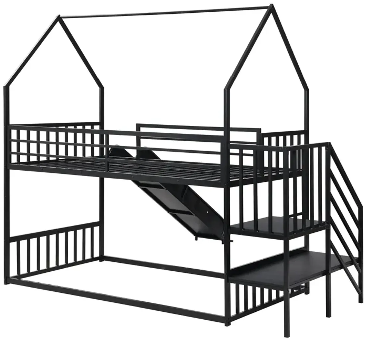 Twin Over Twin Metal Bunk Bed House Bed With Slide And Staircase