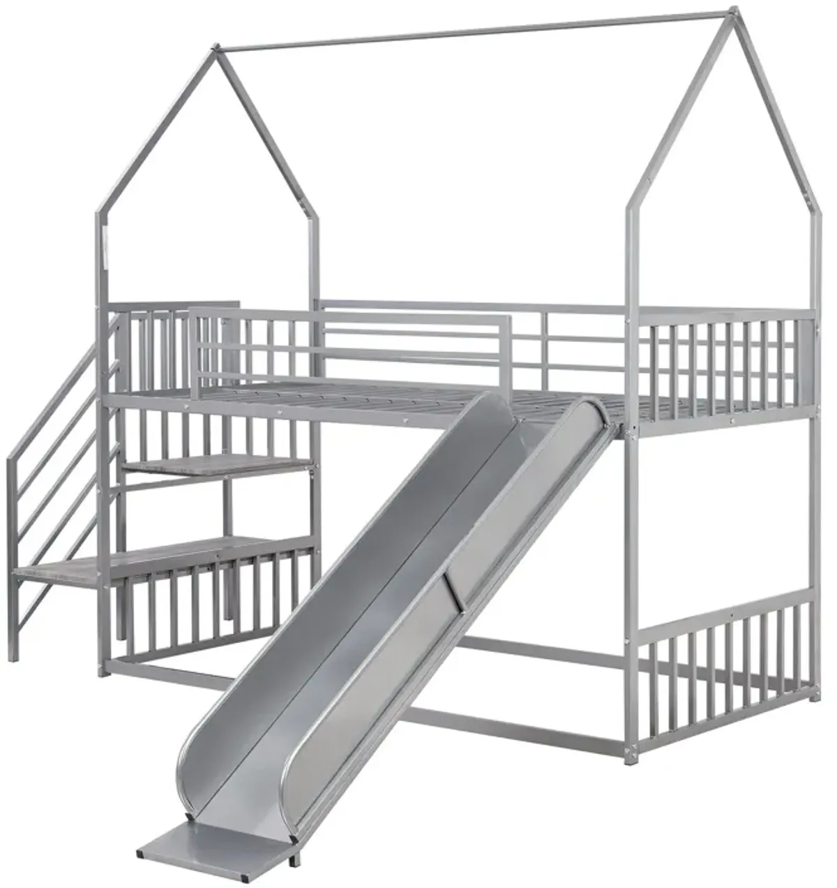 Twin Over Twin Metal Bunk Bed House Bed With Slide And Staircase