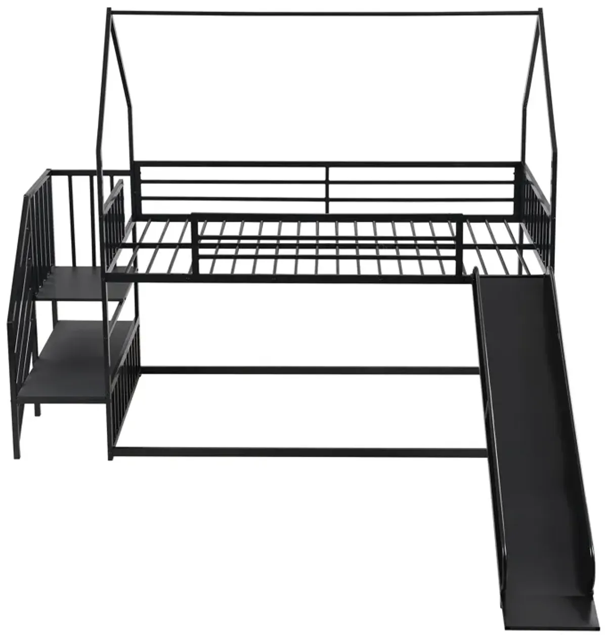 Twin Over Twin Metal Bunk Bed House Bed With Slide And Staircase