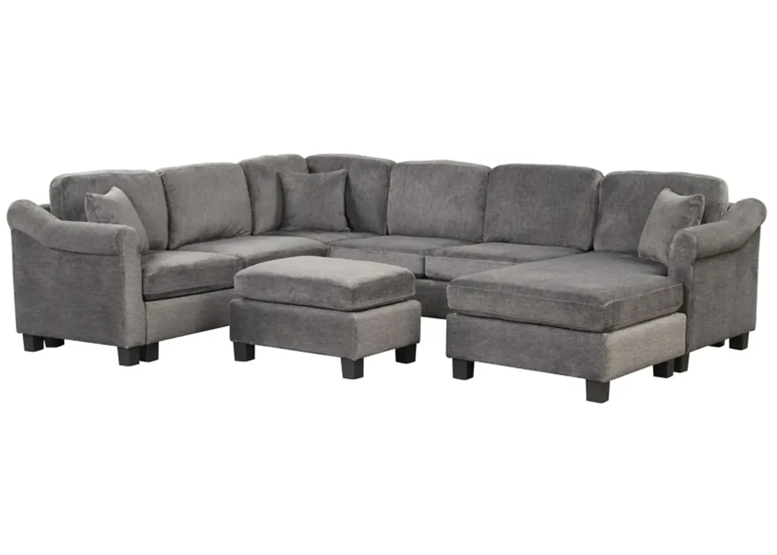 4 Pieces Sectional Sofa With Ottoman With Right Side Chaise