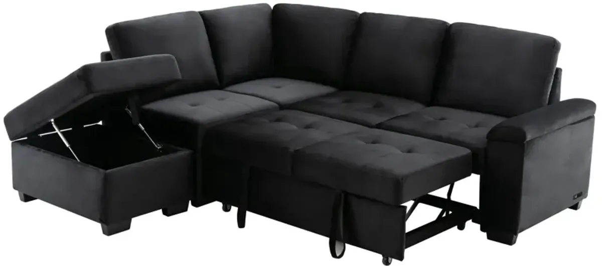 Sleeper Sectional Sofa, L-Shape Corner Couch Sofa Bed With Storage Ottoman & Hidden Arm Storage & USB Charge For Living Room Apartment