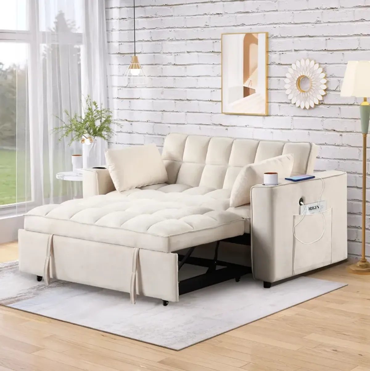 Multi Functional Sofa Bed With Cup Holder And USB Port For Living Room Or Apartments