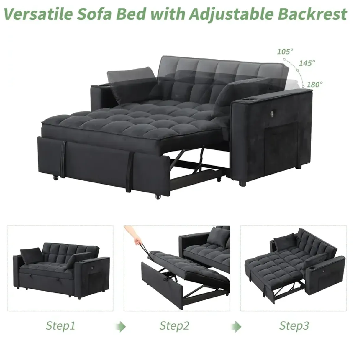 Multi Functional Sofa Bed With Cup Holder And USB Port For Living Room Or Apartments