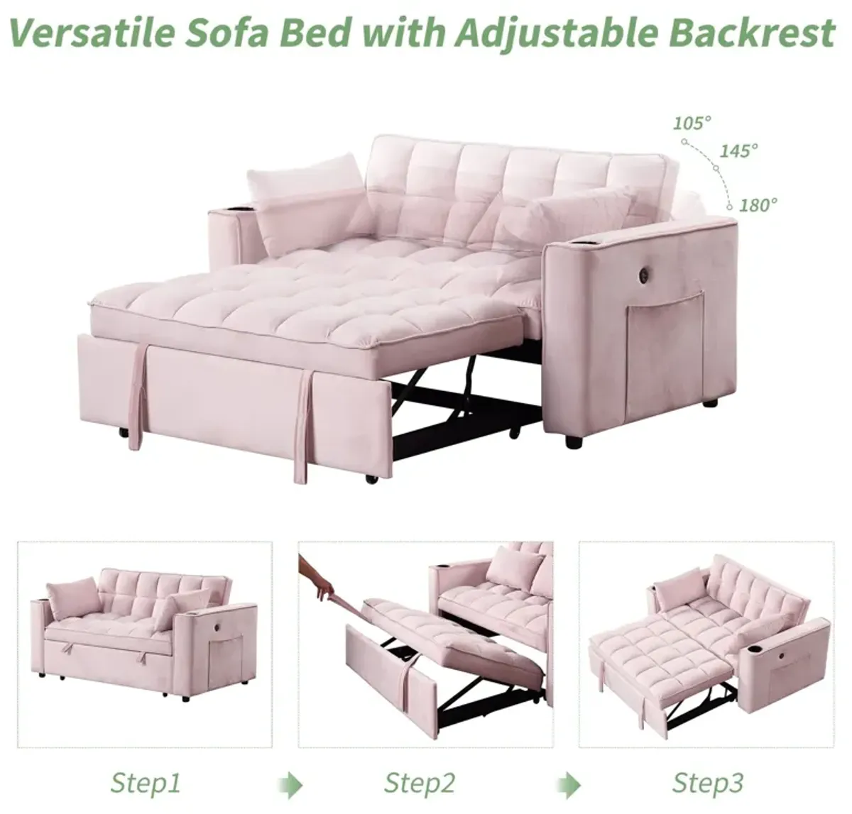 Multi Functional Sofa Bed With Cup Holder And USB Port For Living Room Or Apartments