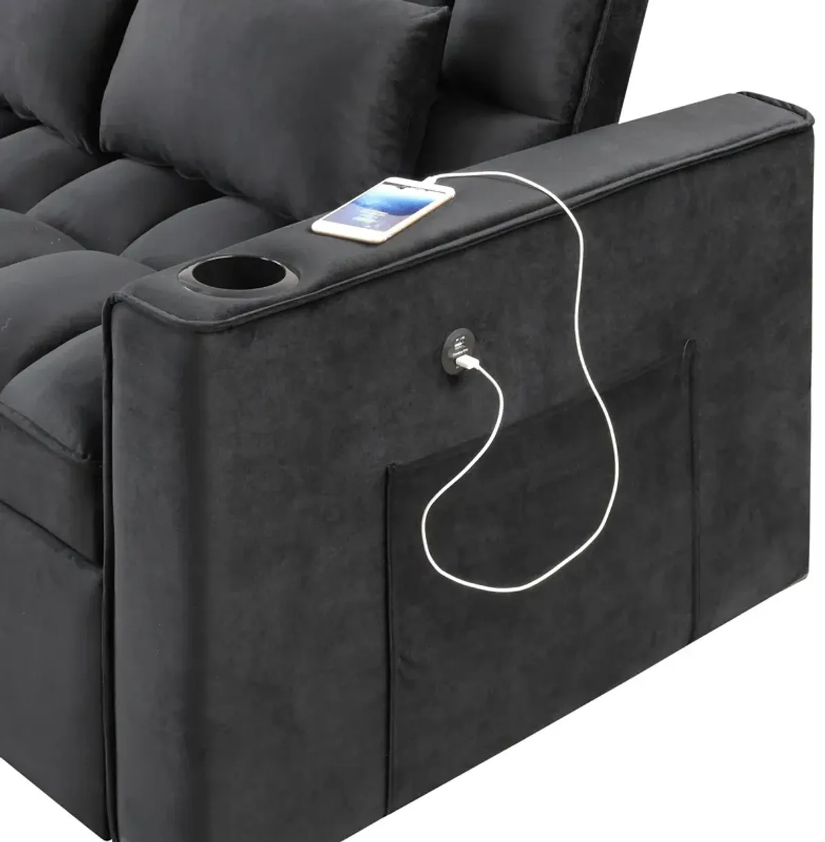 Multi Functional Sofa Bed With Cup Holder And USB Port For Living Room Or Apartments