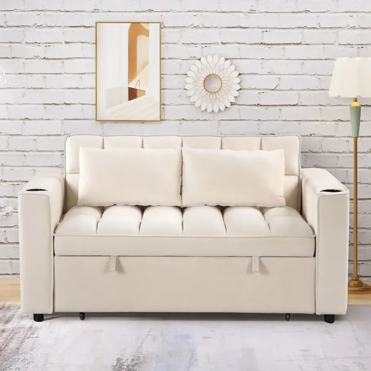 Multi Functional Sofa Bed With Cup Holder And USB Port For Living Room Or Apartments